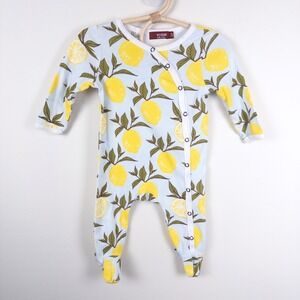 Milkbarn Lemon Print Footed Sleeper Kids 3-6 Months Blue Yellow Organic Cotton
